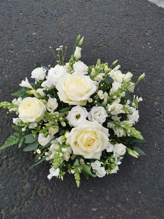 white funeral posy