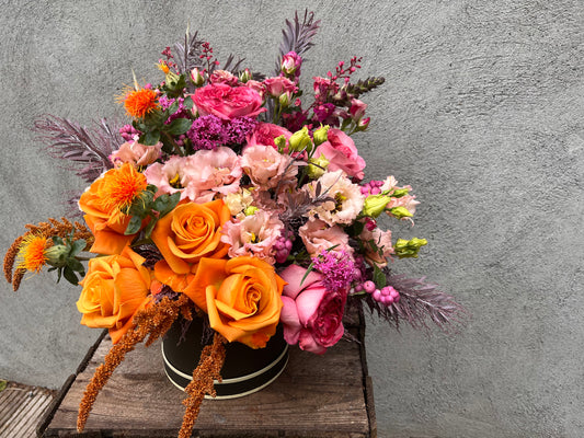 autumn hatbox with orange roses